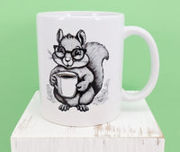 TwoAcreTees.com Sammy The Coffee Loving Squirrel White Mug