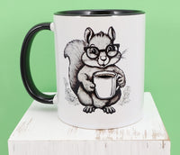 Sammy The Coffee Loving Squirrel Black Handle Mug