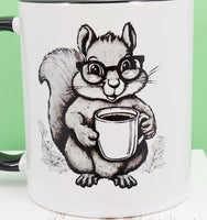 Sammy The Coffee Loving Squirrel Black Handle Mug