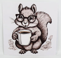 TwoAcreTees.com Sammy The Coffee Loving Squirrel Textured Print 