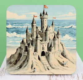 TwoAcreTees.com Huge Sand Castle With Tiny People Square Coaster