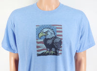 TwoAcreTees.com Scout The Patriotic Bald Eagle River Blue T-Shirt