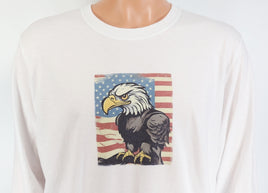 TwoAcreTees.com Scout The Patriotic Bald Eagle Crisp White Long Sleeve Shirt