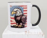 TwoAcreTees.com Scout The Patriotic Bald Eagle Black Handle Mug