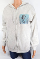 Seahorse On Front Whale On Back Ash Gray Zipper Hoodie