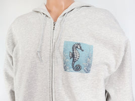 TwoAcreTees.com Seahorse On Front Beach Chair On Back Ash Gray Zipper Hoodie