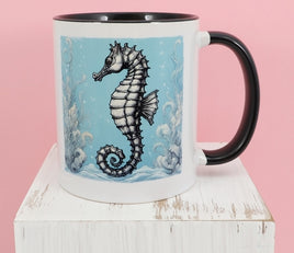 TwoAcreTees.com Seahorse In The Ocean Black Handle Mug