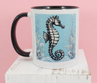 Seahorse In The Ocean Black Handle Mug