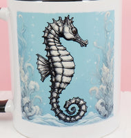 Seahorse In The Ocean Black Handle Mug