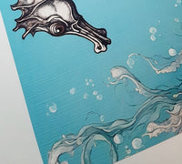 Seahorse In The Ocean Textured Print