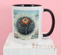 TwoAcreTees.com Sea Urchin On The Ocean Floor Black Handle Mug