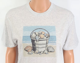 TwoAcreTees.com Bucket Of Seashells On The Beach Light Granite T-Shirt