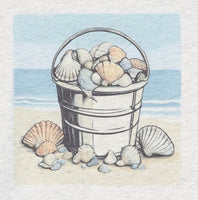 Bucket Of Seashells On The Beach Light Granite T-Shirt