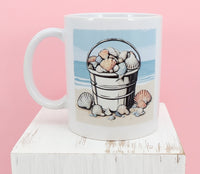 Bucket Of Seashells On The Beach White Mug