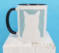 White Cat Silhouette Black Handle Mug