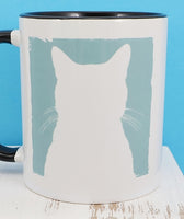 White Cat Silhouette Black Handle Mug