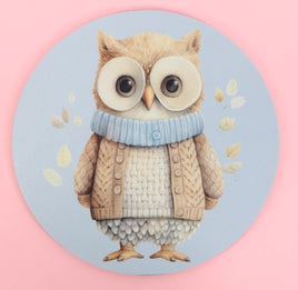 TwoAcreTees.com Simon The Snuggly Owl Round Mouse Pad