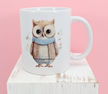 TwoAcreTees.com Simon The Snuggly Owl White Mug