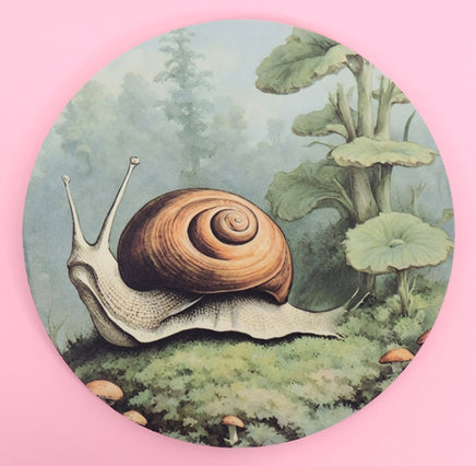 TwoAcreTees.com Snail In The Forest Round Mouse Pad