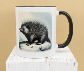 TwoAcreTees.com Spike The Curious Porcupine Black Handle Mug