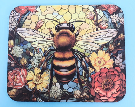 TwoAcreTees.com Stained Glass Style Bee Mouse Pad