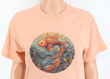 TwoAcreTees.com Stained Glass Style Goldfish Peach Cobbler T-Shirt