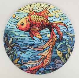 TwoAcreTees.com Stained Glass Style Goldfish Round Mouse Pad