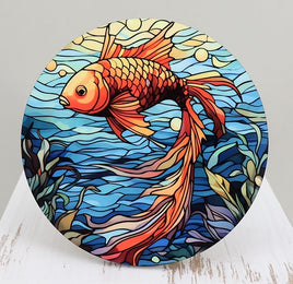 Stained Glass Style Goldfish Round Coaster