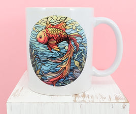 TwoAcreTees.com Stained Glass Style Goldfish White Mug