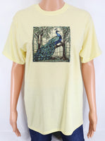 Stained Glass Style Peacock Pastel Lemon T-Shirt