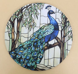 TwoAcreTees.com Stained Glass Style Peacock Round Mouse Pad