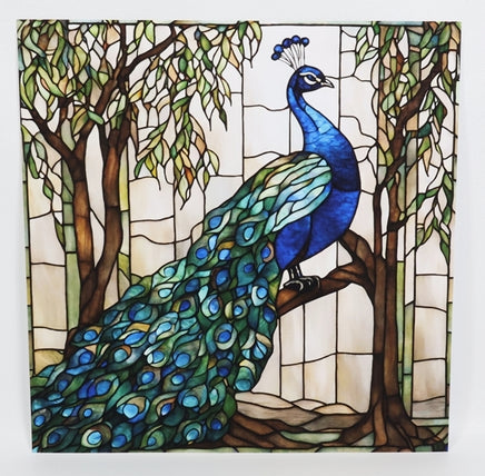 TwoAcreTees.com Stained Glass Style Peacock Textured Print