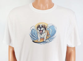 TwoAcreTees.com Sully The Surfing Saint Bernard Crisp White T-Shirt