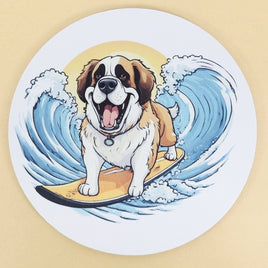 Sully The Surfing Saint Bernard Round Mouse Pad