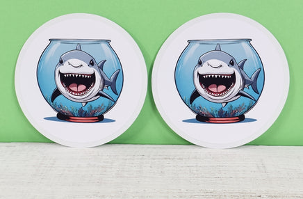 TwoAcreTees.com Thrasher The Shark In A Fish Bowl Sticker Pair