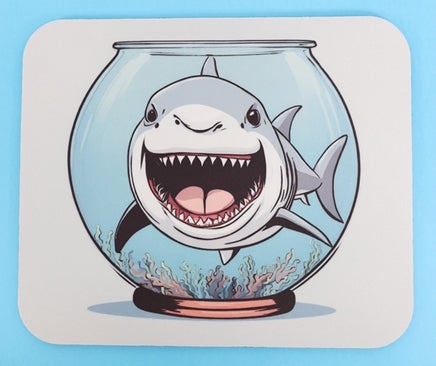 TwoAcreTees.com Thrasher The Shark In A Fish Bowl Mouse Pad