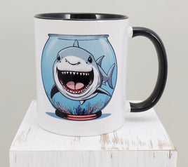 TwoAcreTees.com Thrasher The Shark In A Fish Bowl Black Handle Mug