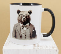 TwoAcreTees.com Truman The Old Timey Bear Black Handle Mug