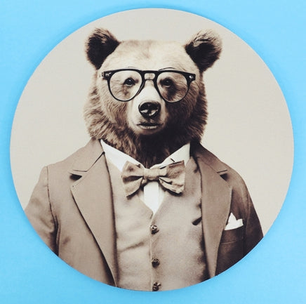 TwoAcreTees.com Truman The Old Timey Bear Round Mouse Pad