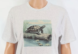 TwoAcreTees.com Turtle On A Log On The Lake Light Granite T-Shirt