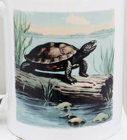 Turtle On A Log On The Lake Black Handle Mug