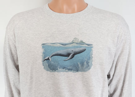 TwoAcreTees.com Whale Swimming In The Ocean Ash Gray Long Sleeve Shirt