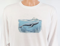 TwoAcreTees.com Whale Swimming In The Ocean Crisp White Long Sleeve Shirt