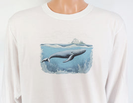 TwoAcreTees.com Whale Swimming In The Ocean Crisp White Long Sleeve Shirt