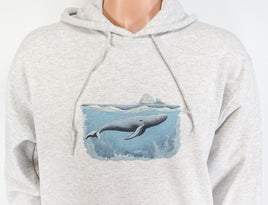 TwoAcreTees.com Whale Swimming In The Ocean Ash Gray Pullover Hoodie