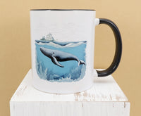 TwoAcreTees.com Whale Swimming In The Ocean Black Handle Mug