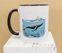 Whale Swimming In The Ocean Black Handle Mug