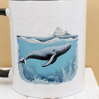 Whale Swimming In The Ocean Black Handle Mug