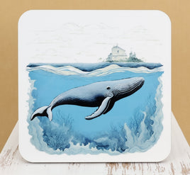 TwoAcreTees.com Whale Swimming In The Ocean Square Coaster