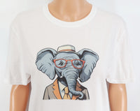 TwoAcreTees.com Wilbur The Fashionable Elephant Crisp White T-Shirt